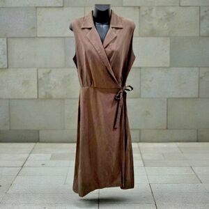 MANGO Solid Wrap Dress NWT SZ 10 Taupe/Brown NWT